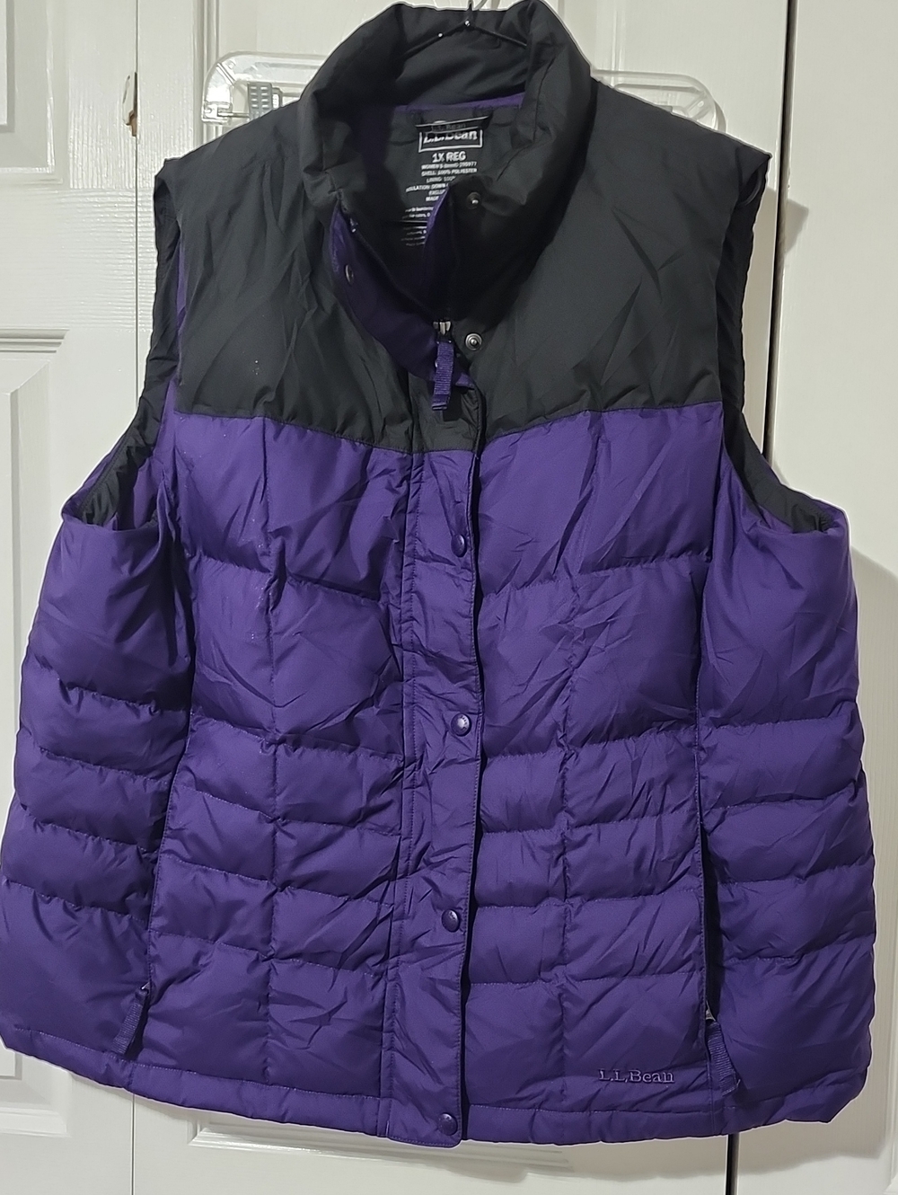 L.L. Bean Purple and Black Quilted Down Vest